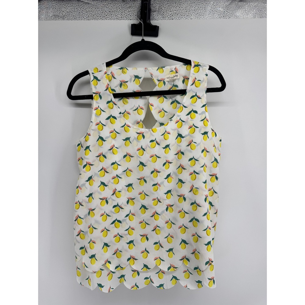 Maison Jules Lemon Print Scallop Hem Sleeveless Top White Yellow Medium